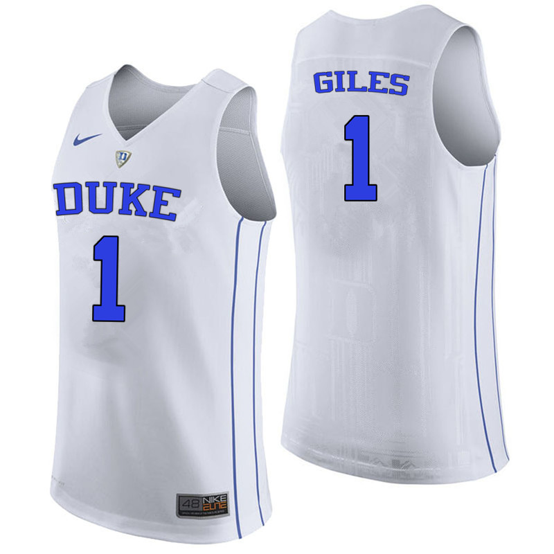 Men #1 Harry Giles Duke Blue Devils College Basketball Jerseys-White